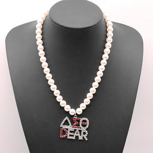 Promotional Greek Delta Sigma Theta Inspiration <strong>Pendant</strong> Making Red and White Tone DST Dear <strong>Pearl</strong> Choker Lady <strong>Necklace</strong> - Product Image 6