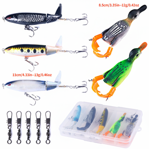 Set di 10 Esche da Pesca Rotanti con Coda, Popper e Esche Galleggianti a Forma di Anatra, Kit di Esche Artificiali Rigide per Acqua Dolce e Salata - Product Image 2