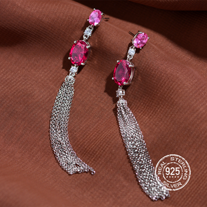 Pendientes de rubí de diamante de alto carbono 8*11 con incrustaciones geométricas de plata S925 - Product Image 4