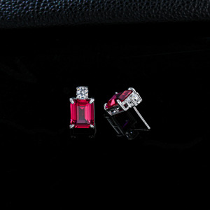 925 silver ruby earrings, <b>emerald</b> cut light luxury earrings - Product Image 2