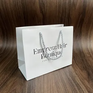 Benutzer definierte bedruckte Band Griff Karton Verpackung Einkaufstaschen Bolsas weiß matt Einzelhandel Luxus Geschenk papier Einkaufstasche mit Logos