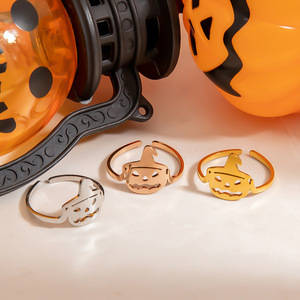 Halloween Pumpkin <b>Ring</b> Stainless Steel Women's Party Jewelry Cartoon Geometric Shape JZ21141G - Product Image 1