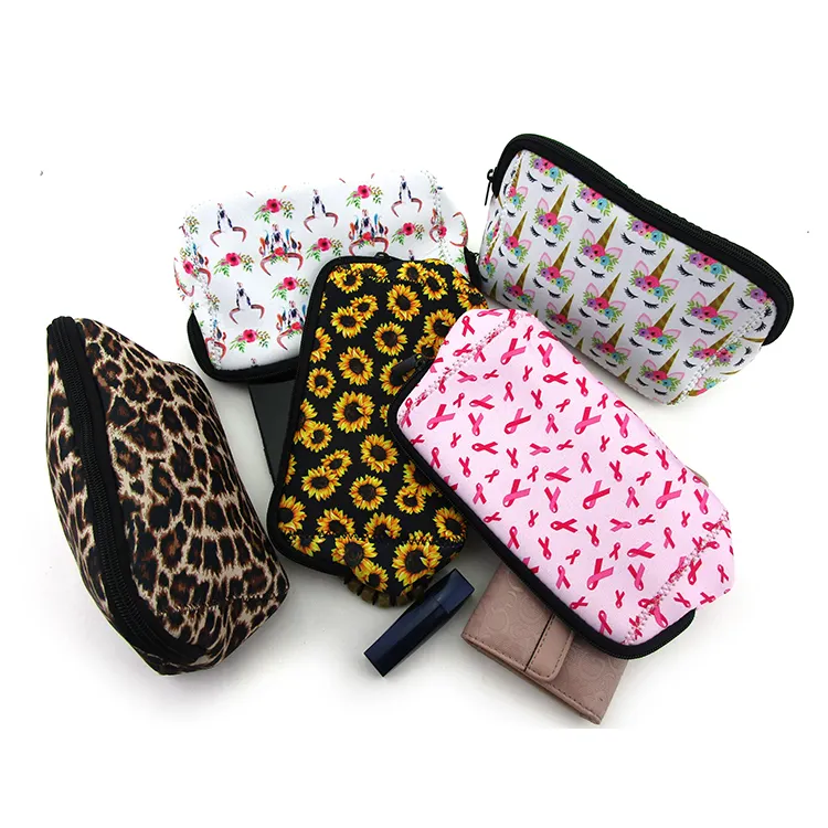 Wholesale Neoprene cosmetic bag makeup bag travel bags hand pouch purse with zipper