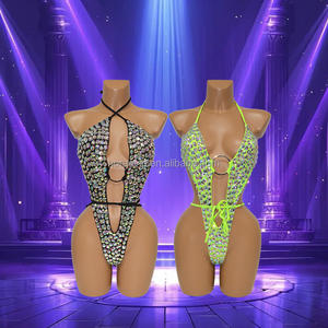 E006 <strong>Sparkling</strong> Glass Exotic Sexy Dancewear Club Outfits Rhinestone Costume <strong>Bodysuit</strong> - Product Image 1