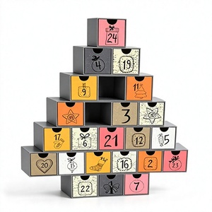 Caja de Calendario de Adviento Personalizada en Forma de Árbol de Navidad Gris de 24 Días con Cajones, Caja Ciega de Cartón Rígido, Embalaje Misterioso para Regalo - Product Image 1