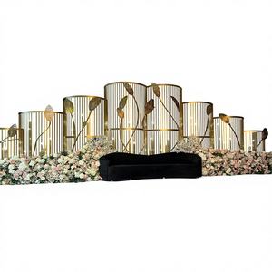 Support de panneau de fond arqué en métal doré brillant pour fenêtre française, en acier inoxydable, design miroir rond pour mariage - Product Image 1