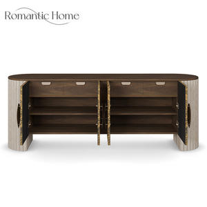 Meuble TV de luxe moderne en bois massif avec portes de placard à grain prononcé et pieds sculpturaux, console multimédia design pour villas - Product Image 4