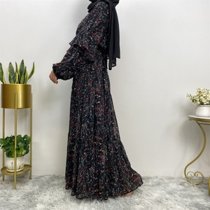 Vestidos Casuales de Verano Modestos de Gasa Floral con Forro Completo y Manga Larga, Abaya para Mujeres Musulmanas 6564 # - Product Image 6