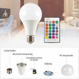 E26/E27/B22 Foco Bombilla <span class=keywords><strong>LED</strong></span> RGB 7W/9W <span class=keywords><strong>Alexa</strong></span> Asistente de Google Compatible WiFi App Control Remoto de aluminio Cambio de color Alimentación de CA - Product Image 4