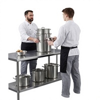 Meja Kerja Dapur Komersial Stainless Steel Dua Tingkat, Finishing Poles, Tahan Korosi, Model Berdiri Sendiri