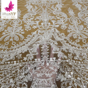 新しい到着フランスの女性のウェディングドレススパンコール付きビーズブライダルレース生地卸売価格HY2009-1 - Product Image 2