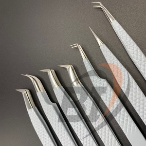 Venta al por mayor de pinzas de extensión de pestañas de acero inoxidable sólido etiqueta privada personalizada con punta puntiaguda gris recubierto de polvo - Product Image 5