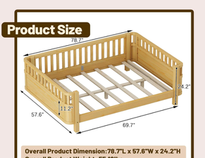 Letto per bambini a grandezza naturale con sponde, divano letto in legno per bambini con sponde di sicurezza rimovibili e angoli arrotondati - Product Image 2