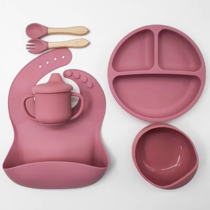 Personalized Animal Suction Plate Set 6pcs Safe Silicone Baby Feeding Bowls <b>Bib</b> Spoon Bpa Free Phthalate Free - Product Image 6