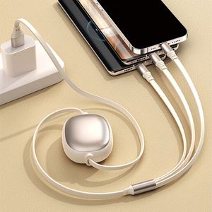 Cable de Carga Retráctil 3 en 1 con Logotipo Personalizado, Cable de Carga Multifuncional de 1.2m con USB Tipo C de 100W para Teléfono Móvil - Product Image 1