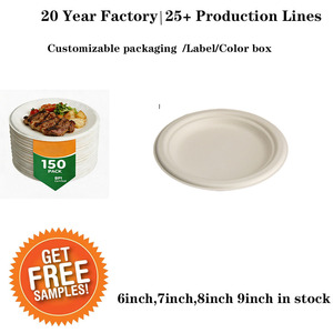 Linyexing X7 100% Compostable Sugarcane Heavy Duty <strong>Disposable</strong> <strong>Plates</strong> [125-Pack] 9 Inch &amp; 7inch Eco-Friendly Biodegradable - Product Image 2