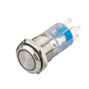 16mm flat head 12v momentary switch 1no1nc 4 pins stainless steel push button ring led illuminated