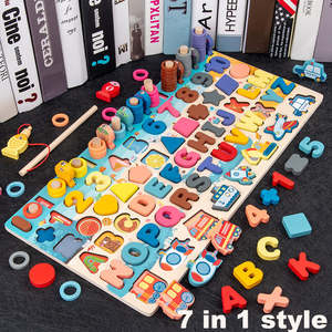 Rompecabezas <span class=keywords><strong>de</strong></span> <span class=keywords><strong>madera</strong></span> <span class=keywords><strong>de</strong></span> siete en uno para niños, placa logarítmica, juguetes educativos para edades tempranas, <span class=keywords><strong>letras</strong></span> en inglés - Product Image 4