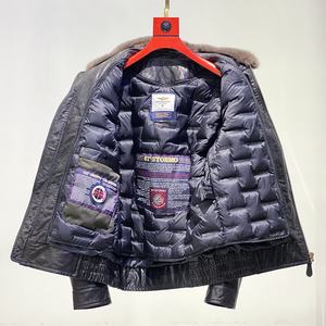 Moda invernale <span class=keywords><strong>giovane</strong></span> di mezza età scollo di visone staccabile in vera pelle <span class=keywords><strong>abbigliamento</strong></span> da <span class=keywords><strong>uomo</strong></span> rimovibile fodera di montone piumini - Product Image 4