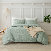 Nouvel arrivage transfrontalier, best-seller : Parure de couette synthétique verte, motif floral végétal imprimé brossé, peinte à la main, style Fudge-Weighted