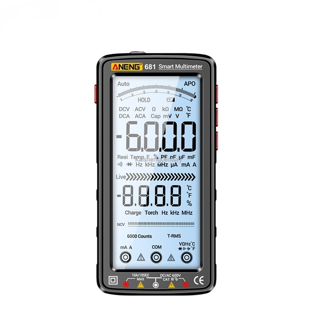 ANENG 681 True RMS Multimeter Voltage Tester Hz Ohm Smart Anti-burn Rechargeable Multimeter Diode Meter with LCD Screen Sheath