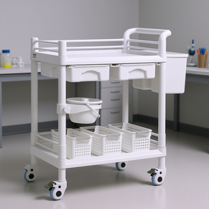 Carrito Médico Móvil Vevor de 2 Niveles con Cajones y Contenedores, Material PP Blanco, Carrito de Almacenamiento para Laboratorio - Product Image 2