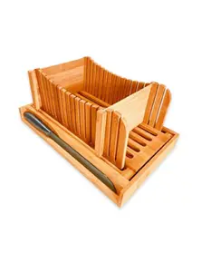 Bambu ekmek dilimleyici ev yapımı ekmek için ayarlanabilir genişlik ekmek dilim kılavuzu katı ahşap kesme plakası ile donatılmış