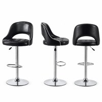 Tabouret de bar pivotant moderne en cuir PU noir, hauteur réglable, chaise de comptoir avec base chromée et repose-pieds, chaise de salon portable