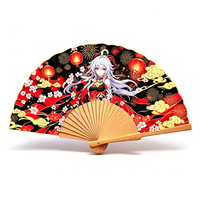 Éventail Pliant en Tissu Imprimé Thème Anime Cosplay, 23cm, avec Côtes en Bois Massif, pour Fête, Accessoire Photo, Cadeau