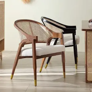 Wholesale Ash Restaurant Cane Wood Hotel Luxury Modern Rattan Dining Chair With Arms Rattan Dining Chairs
