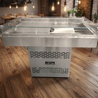 Vitrine réfrigérée commerciale à plateau en verre plat pour sandwichs, salades, desserts et sushis, avec porte ouverte, pour la conservation des aliments frais