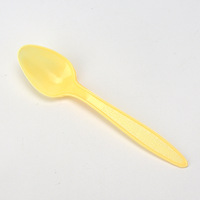 Cuillère à dessert jetable en plastique PS jaune, épaisse, à bord lisse, mini-cuillère à glace pour boulangerie, yaourt, gelée