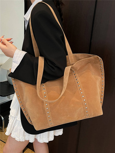 Sac de shopping marron de haute qualité avec rivets décoratifs, grande capacité, sacs de voyage - Product Image 6