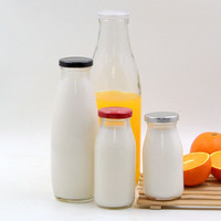 Bouteilles de boisson en verre de 200ml, 250ml, 500ml, 1 litre, bouteilles de jus de lait vides avec couvercles en plastique, vente en gros