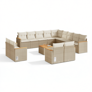 Ensemble de canapés de jardin beige en rotin pour l'extérieur avec coussins en mousse haute densité, design contemporain, imperméable, pour usage en terrasse - Product Image 1
