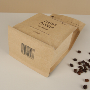 250g Túi phân hủy sinh học có thể phân hủy đáy phẳng hộp đáy Túi giấy Kraft dây kéo pouchtea bao bì cà phê với van thiếc cà vạt - Product Image 3