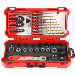33 Piece <b>Socket</b> Wrench Set 1/4 In Drive Steel Drill Bits Hex <b>Screw</b> Removal Tool Auto Repair Kit Plastic Case - Product Image 3
