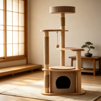HazelDen Arbre à chat multi-niveaux écologique de 117 cm avec structure en MDF et placage de bois, niche en feutre, plateformes rembourrées et griffoir en sisal