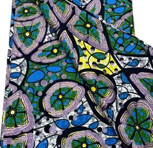 Tissu Pagne Africain en Satin Ciré, Art Tribal, Bleu Pailleté/Technique Feuille d'Or, Tissu Ankara, Tissu Kente, Textiles Africains, Ciré Doré - Product Image 2