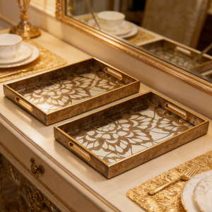 Custom Luxury <strong>Rectangular</strong> <strong>Mirror</strong> <strong>Tray</strong> Set Gold Decorative Vanity Serving <strong>Tray</strong> for Hotel Home - Product Image 3