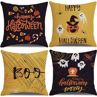 Sarung Bantal Halloween Cetak Digital Rajutan Katun Terima Logo Kustom Hitam Oranye Sarung Bantal