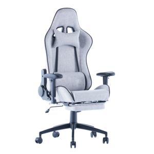 Chaise de Gamer Pivotante Grise de Haute Qualité avec Appui-tête, Dossier Haut Inclinable, Repose-pieds, Siège Gamer Confortable en Tissu - Product Image 2