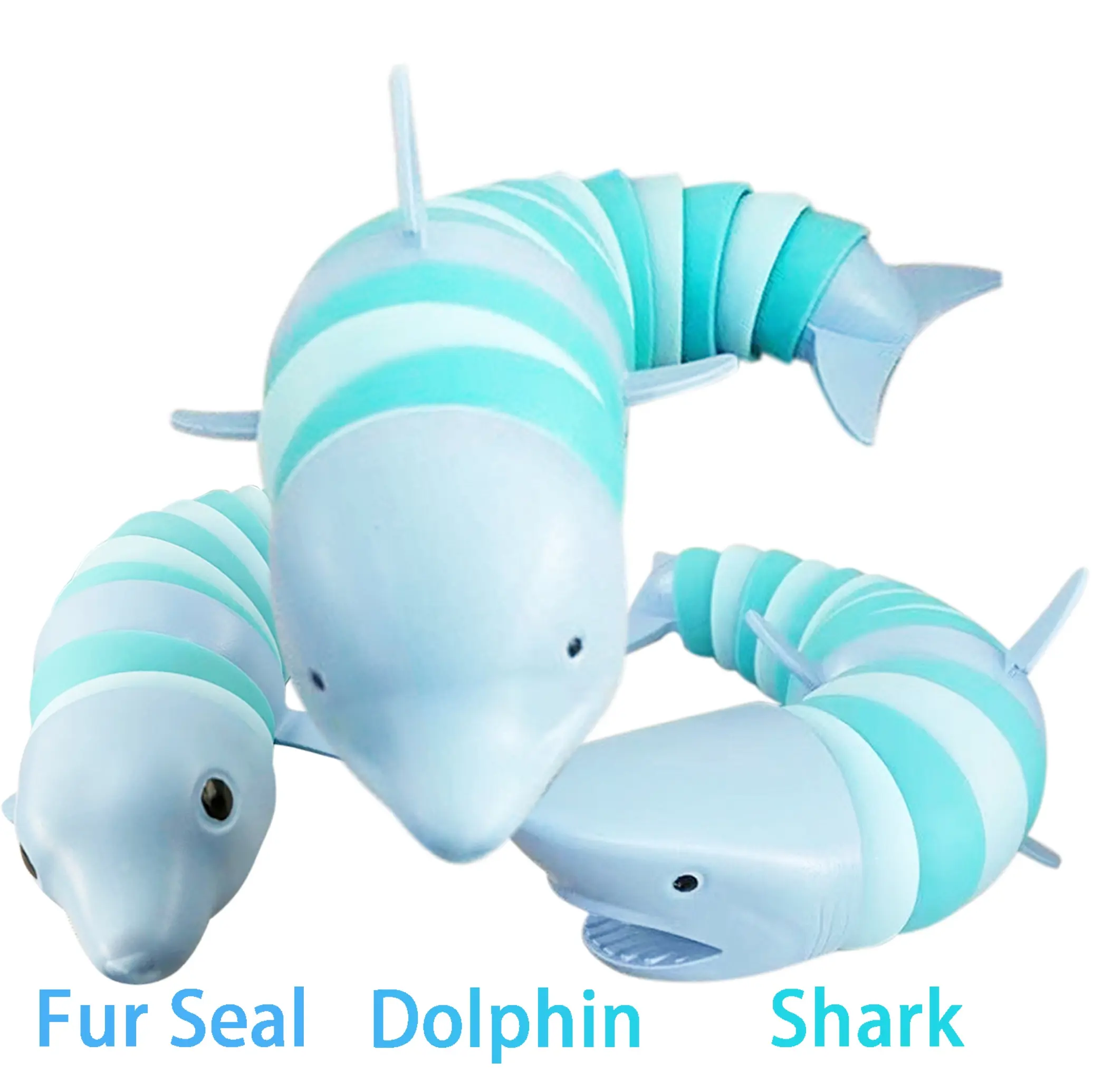 2022 Tiktok Realistische Shark Fidget Slug Speelgoed, nieuwe 3D Gelede Dolfijn Relief Twisted Anti-Angst Flexibele Slug Fidget Speelgoed