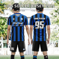 Set Jersey Sepak Bola YAK SPORT Unisex Biru Hitam Bergaris V-Neck Lengan Pendek Seragam Sepak Bola Sublimasi Bernapas Cocok untuk Olahraga