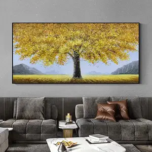 100% Handgemaakte Muurkunst Home Office Decor Nieuwe Gouden Grote Geldboom Modern Olieverfschilderij Kunstwerk Schilderij Canvas