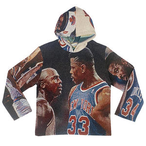 Manufacturer Hoodi Jacquard Crewneck <strong>Anime</strong> Sweatshirt Men Woven <strong>Clothing</strong> Jacket Streetwear Custom Sweater Tapestry Hoodie - Product Image 1