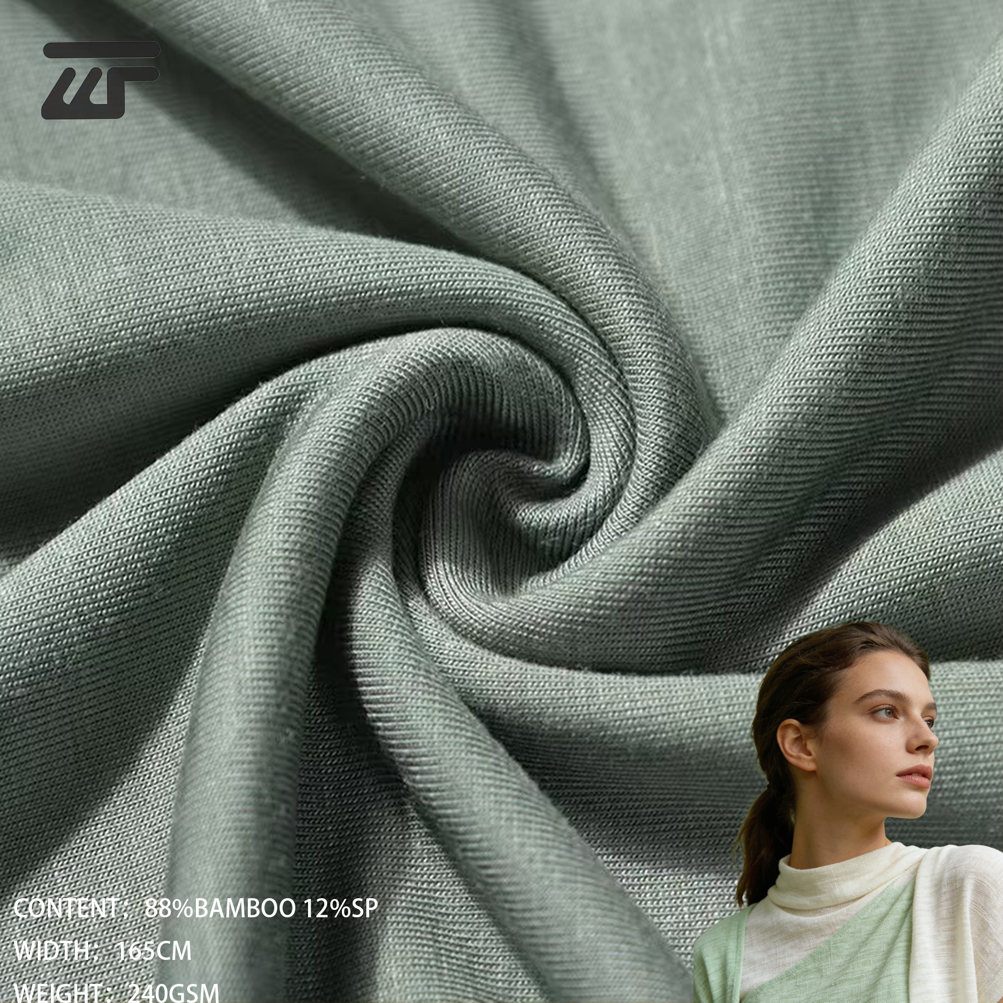 Organic Anti-Bacterial Bamboo Spandex Jersey Fabric 88% Bamboo 12% Spandex Knitted Lightweight for T-shirts Loungewear