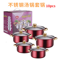 Casserole Panci induksi Set, peralatan dapur Panci memasak Set Stainless Steel logam datar SUP & stok Panci