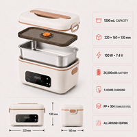 Wiederaufladbare Elektrische Lunchbox 1300ml Edelstahl Tragbarer Speisenwärmer mit Timer-Funktion für Pendler Täglicher Zug- und U-Bahn-Unterwegs