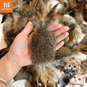 Mainan kucing bulu kelinci asli alami interaktif untuk anak kucing gigit mengunyah bermain dalam ruangan berburu latihan hiburan hewan peliharaan - Product Image 1